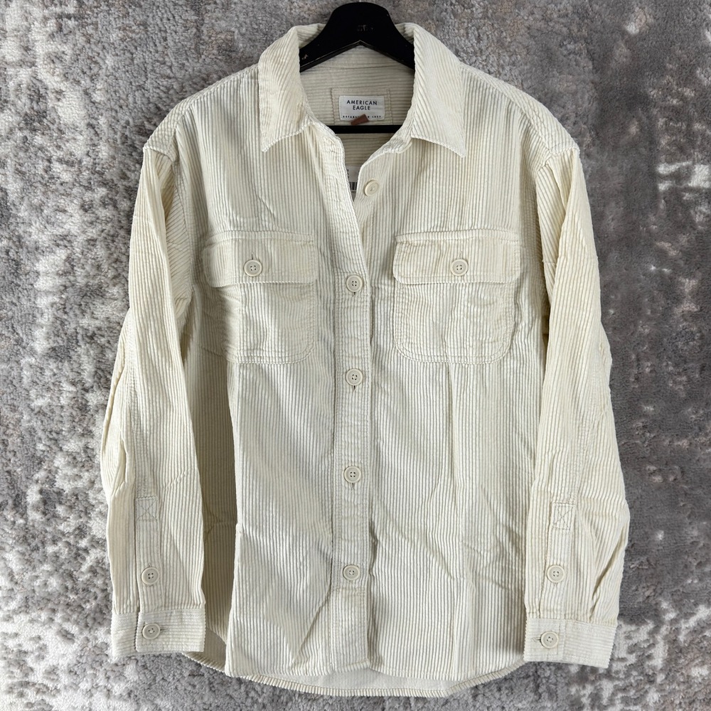 New American Eagle Size XS Corduroy‎ Button Up Shirt Cream Long Sleeve Women